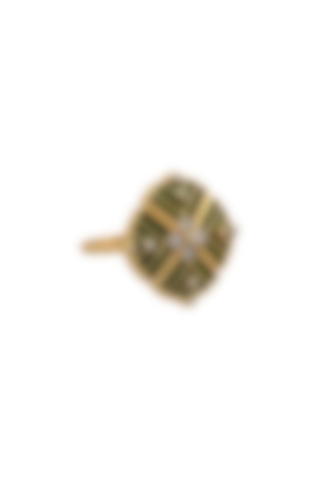Gold Finish Zircon Floral Ring In Sterling Silver by Rohira Jaipur