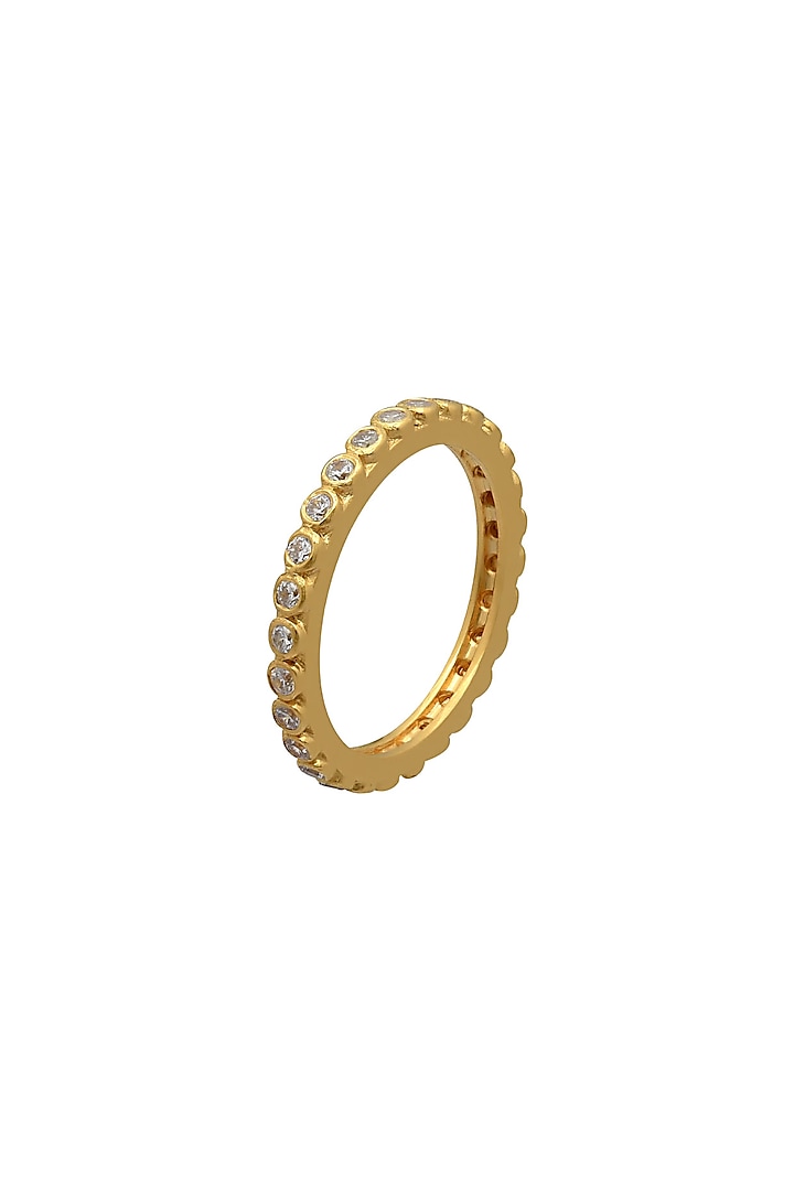 Gold Finish Enambeled Ring In Sterling Silver With Zircons by Rohira Jaipur