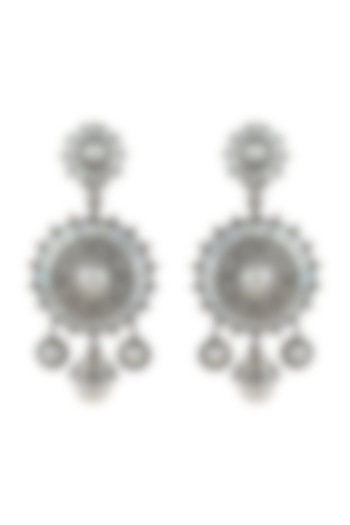 Silver Finish Oxidised Long Dangler Earrings In Sterling Silver by Rohira Jaipur