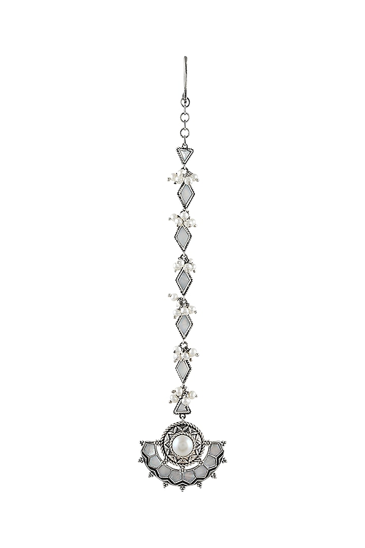 Silver Finish Oxidised String Maang Tikka In Sterling Silver by Rohira Jaipur
