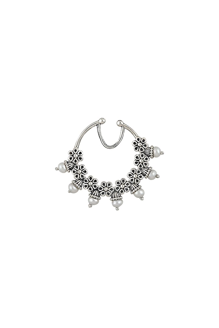Silver Finish Oxidised Nose Ring In Sterling Silver by Rohira Jaipur