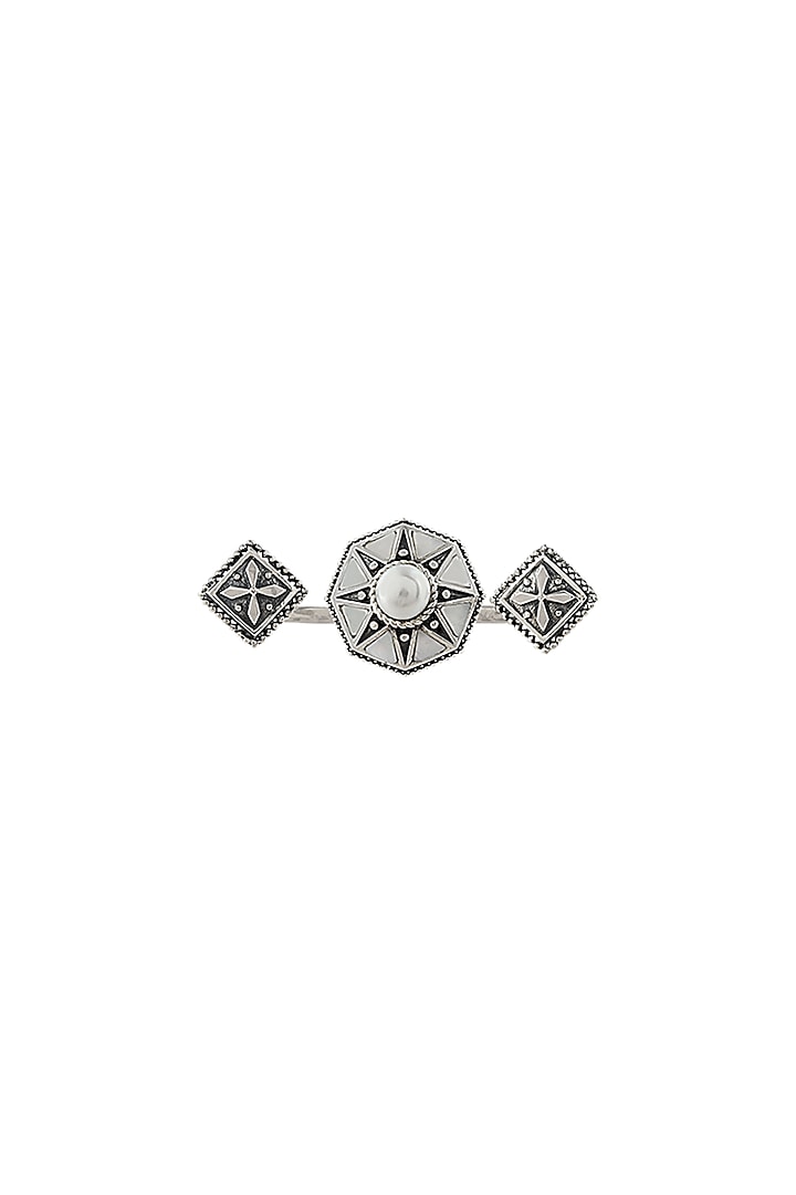 Silver Finish Oxidised Multi Finger Ring In Sterling Silver by Rohira Jaipur