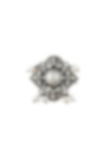 Silver Finish Oxidised Floral Motifs Ring In Sterling Silver by Rohira Jaipur