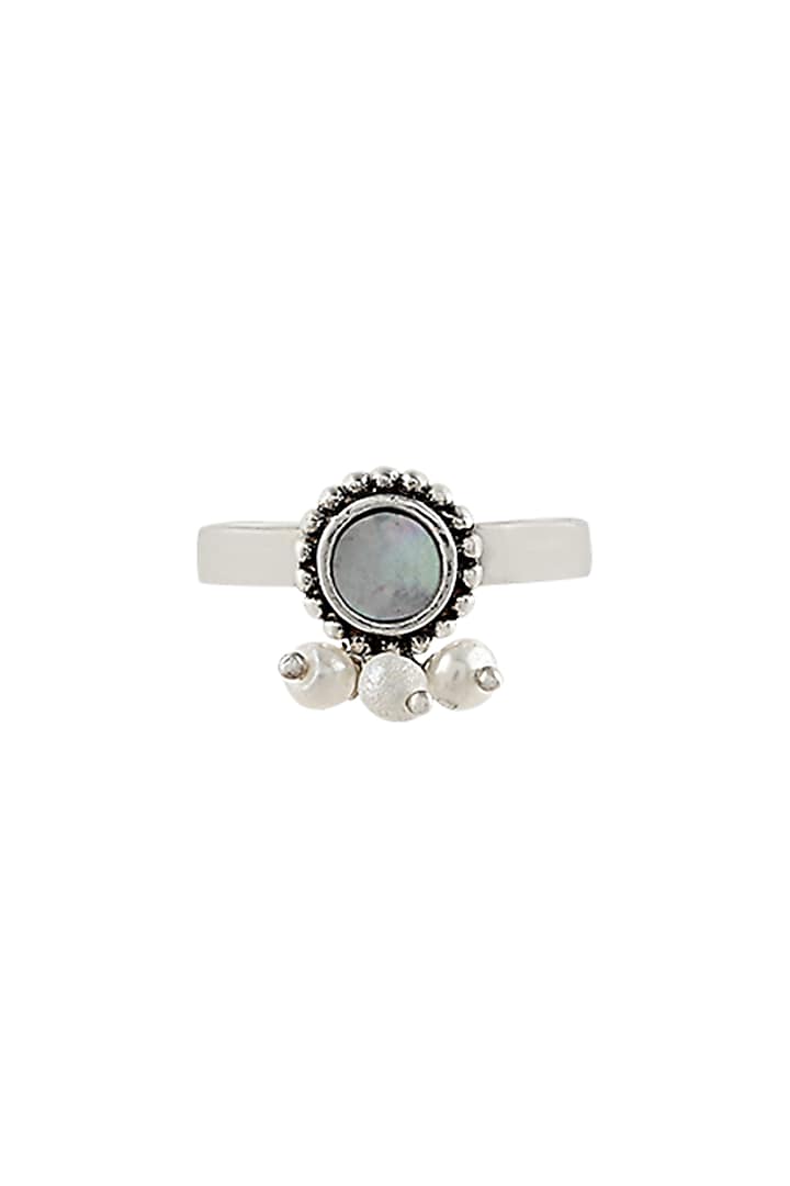 Silver Finish Oxidised Toe Ring In Sterling Silver by Rohira Jaipur