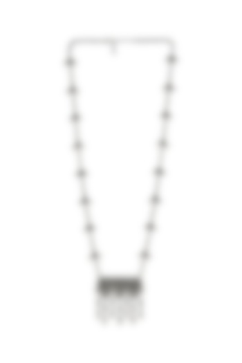 Silver Finish Oxidised Long Pendant Necklace In Sterling Silver by Rohira Jaipur