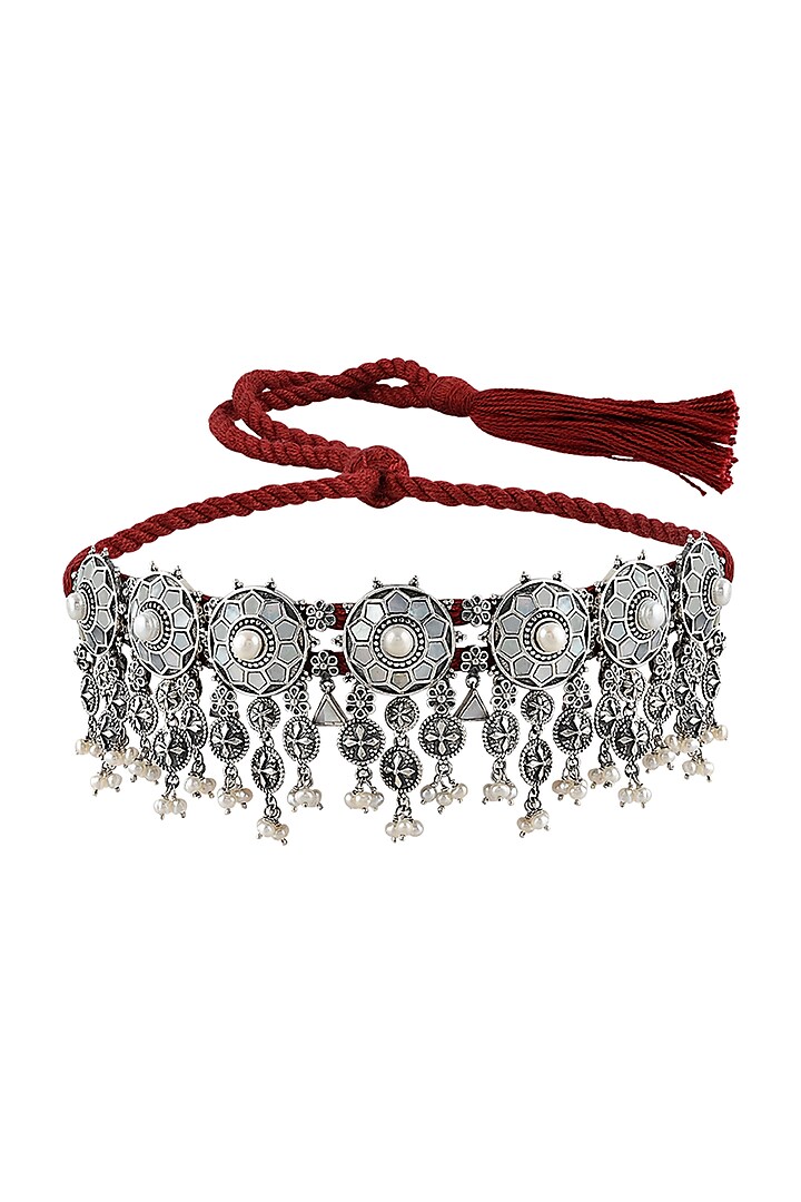 Silver Finish Oxidised Choker Necklace In Sterling Silver by Rohira Jaipur