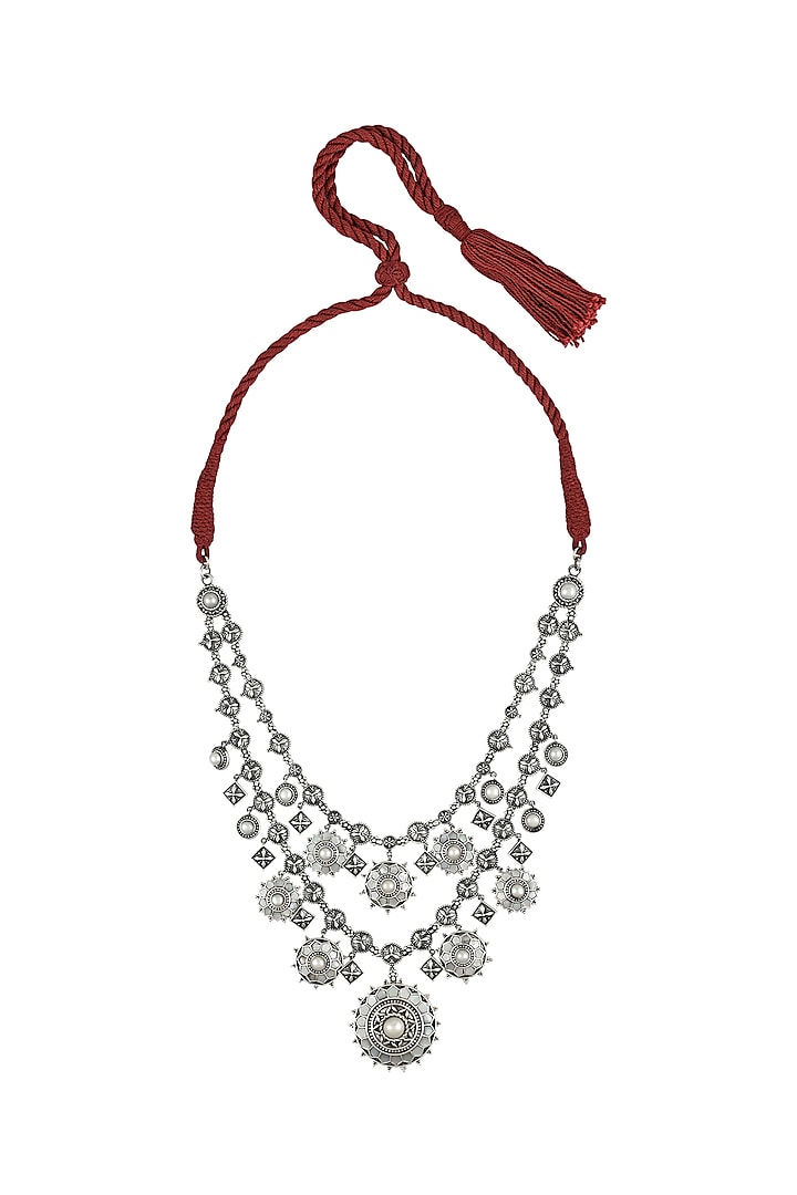 Silver Finish Oxidised Layered Necklace In Sterling Silver by Rohira Jaipur