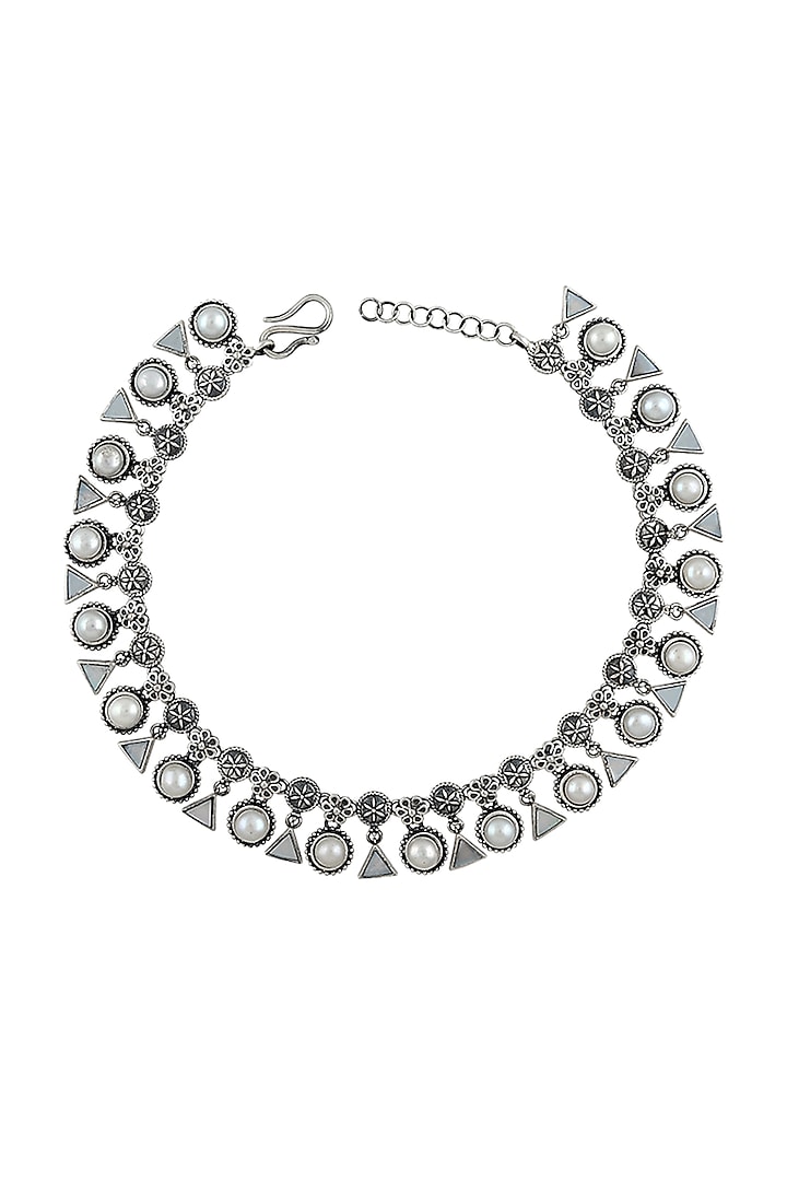 Silver Finish Oxidised Anklet In Sterling Silver by Rohira Jaipur
