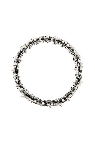 Silver Finish Oxidised Motifs Bangle In Sterling Silver by Rohira Jaipur