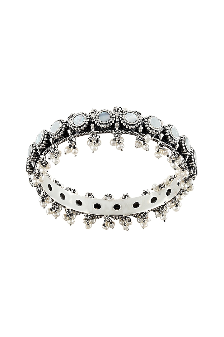 Silver Finish Oxidised Motifs Bangle In Sterling Silver by Rohira Jaipur at Pernia's Pop Up Shop