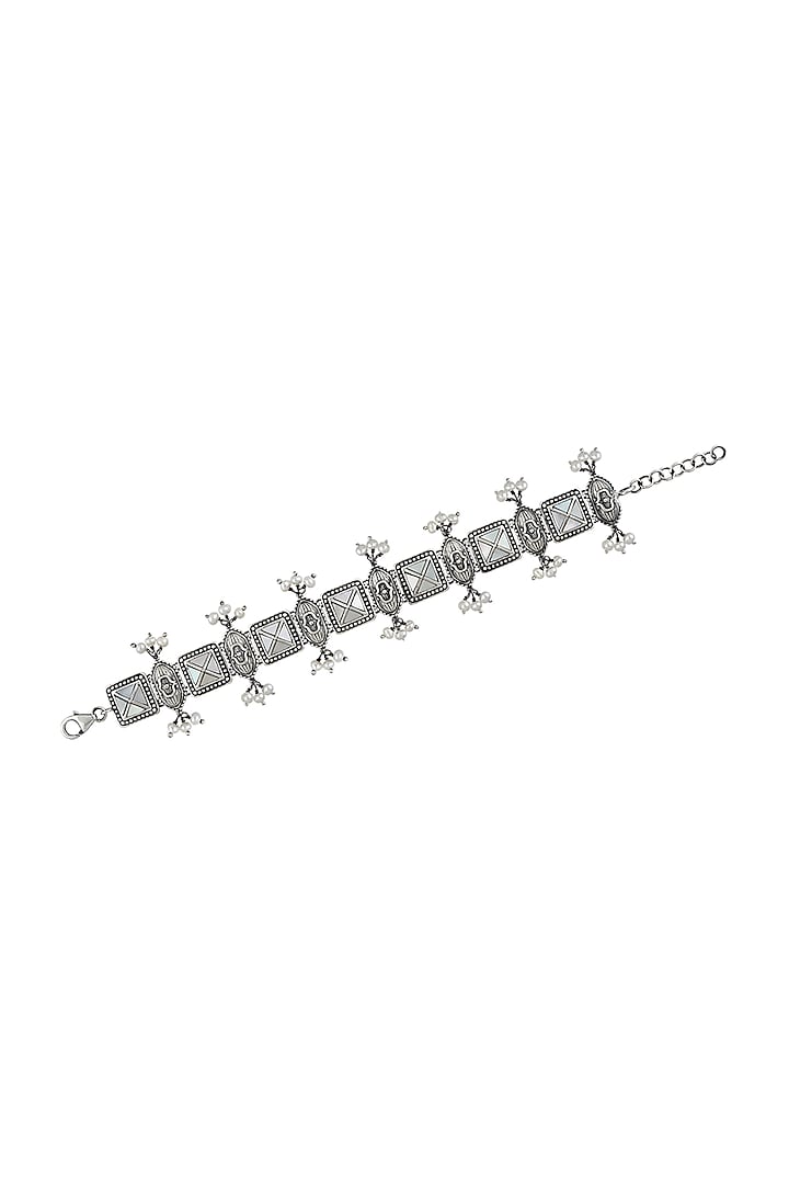 Silver Finish Oxidised Square Motifs Bracelet In Sterling Silver by Rohira Jaipur