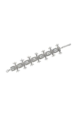 Silver Finish Oxidised Square Motifs Bracelet In Sterling Silver by Rohira Jaipur