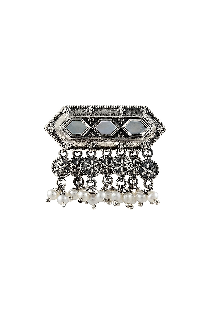 Silver Finish Oxidised Brooch In Sterling Silver by Rohira Jaipur