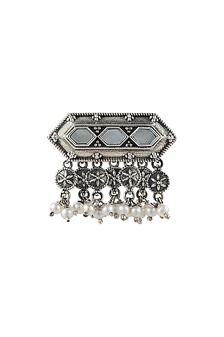 Silver Finish Oxidised Brooch In Sterling Silver by Rohira Jaipur