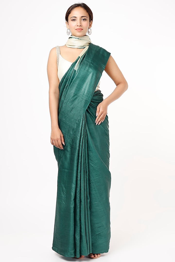 Emerald Tussar Silk Saree by Resham at Pernia's Pop Up Shop