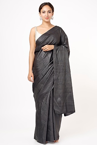 Black Shibori Silk Saree by Resham