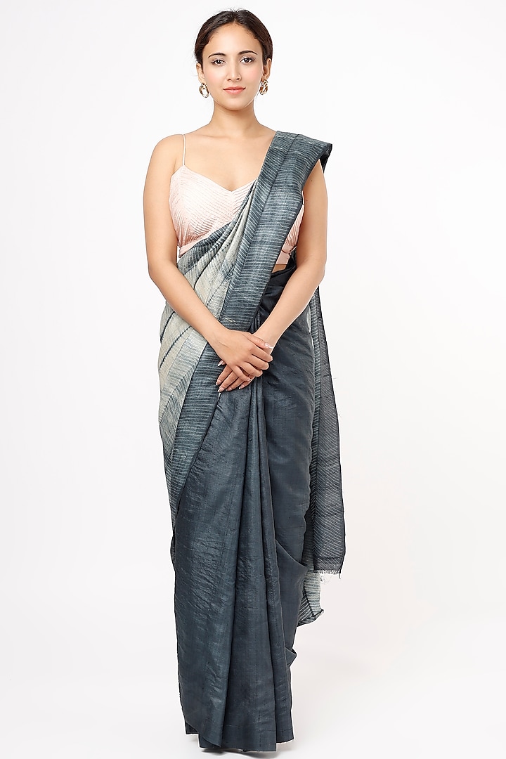 Grey Shibori Silk Saree by Resham