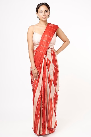 Red Shibori Silk Saree by Resham