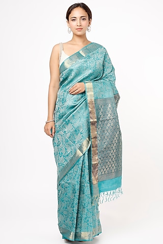 Sky Blue Handwoven Silk Saree by Resham