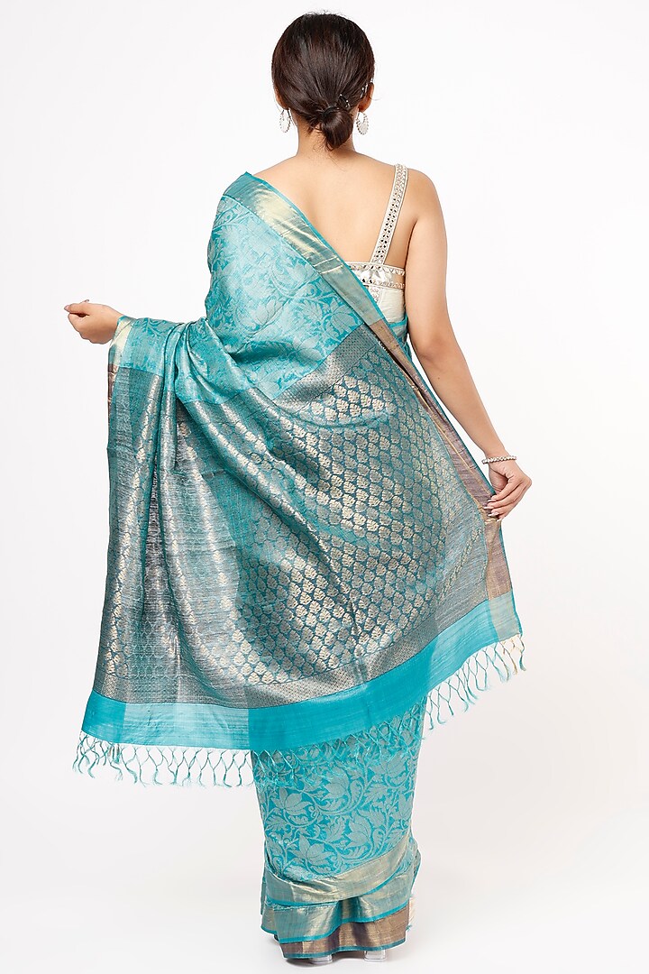 Sky Blue Handwoven Silk Party Wear Saree by Resham at Pernia's Pop Up Shop