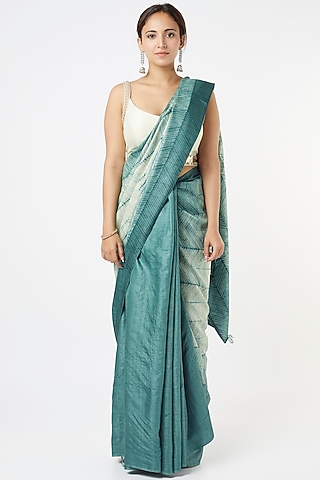 Olive Shibori Silk Saree by Resham