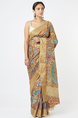 Brick Kalamkari Silk Saree by Resham