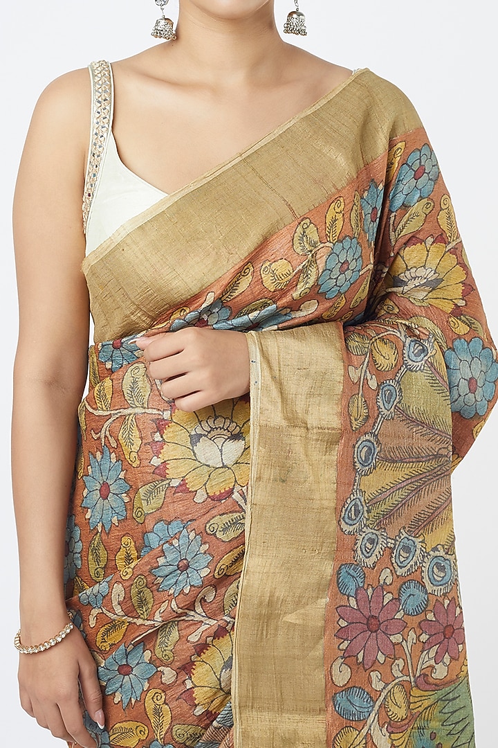 Brick Kalamkari Silk Wedding Saree by Resham at Pernia's Pop Up Shop