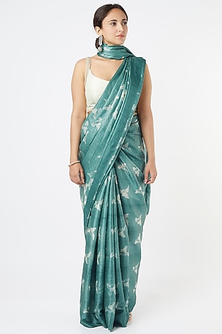 Sage Shibori Silk Saree by Resham