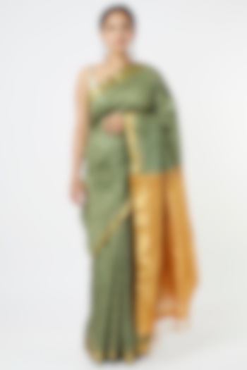 Green Handwoven Silk Saree by Resham