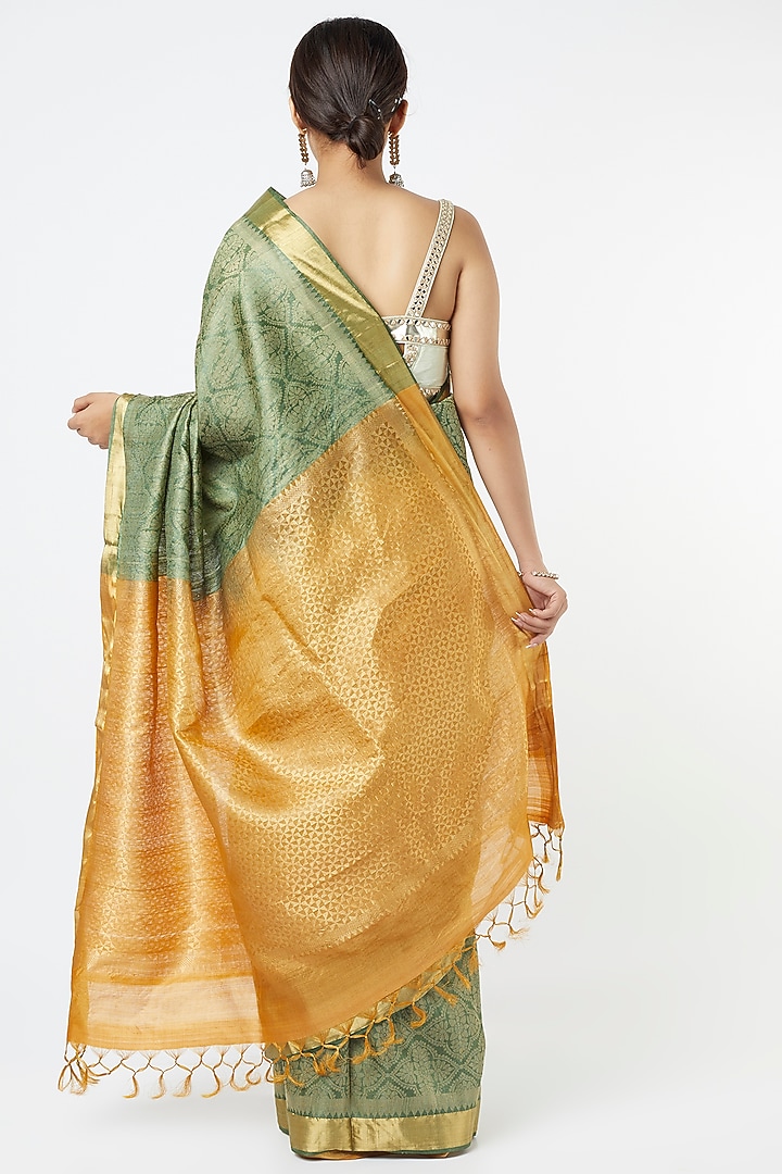 Green Handwoven Silk Party Wear Saree by Resham at Pernia's Pop Up Shop