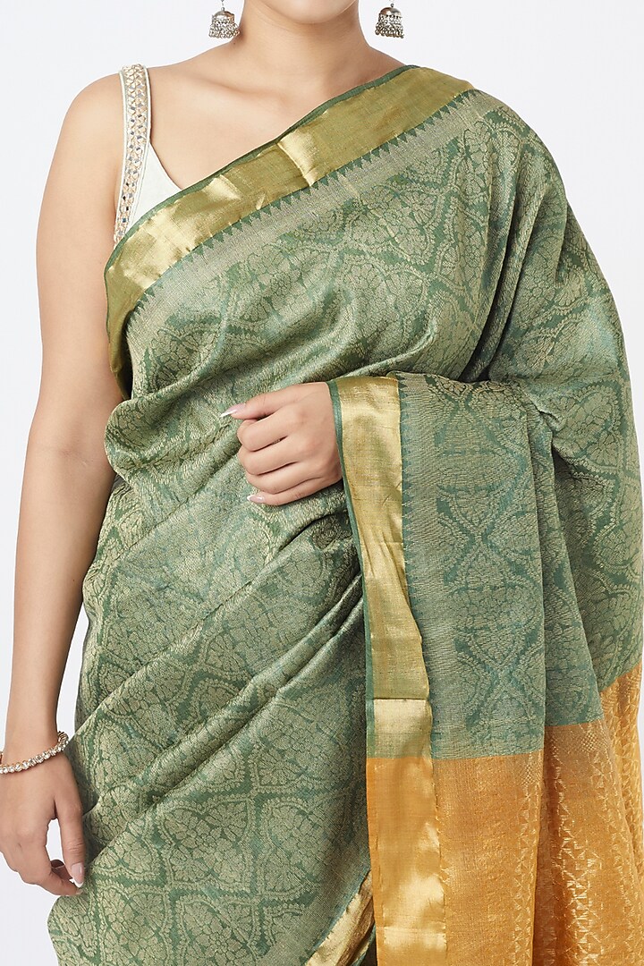 Green Handwoven Silk Party Wear Saree by Resham at Pernia's Pop Up Shop