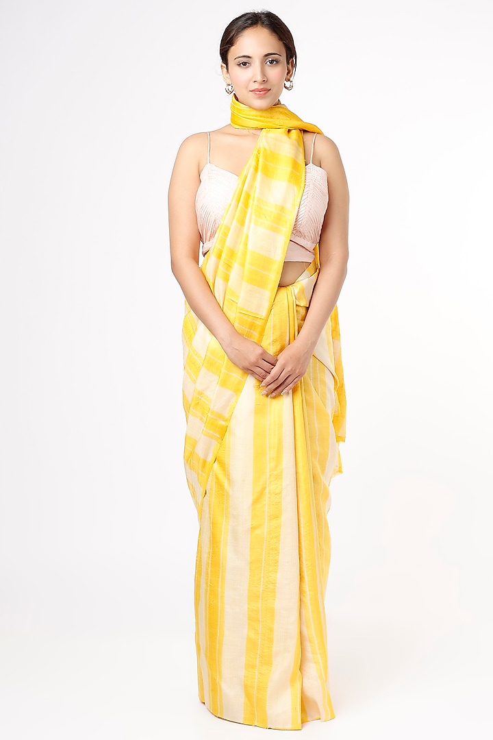 Yellow Shibori Silk Saree by Resham