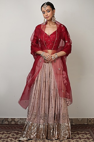 Crystal Pink Embroidered Lehenga Set by Rhua