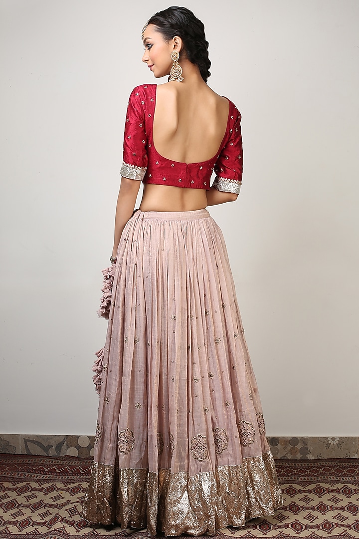 Crystal Pink Embroidered Wedding Lehenga Set by Rhua at Pernia's Pop Up Shop