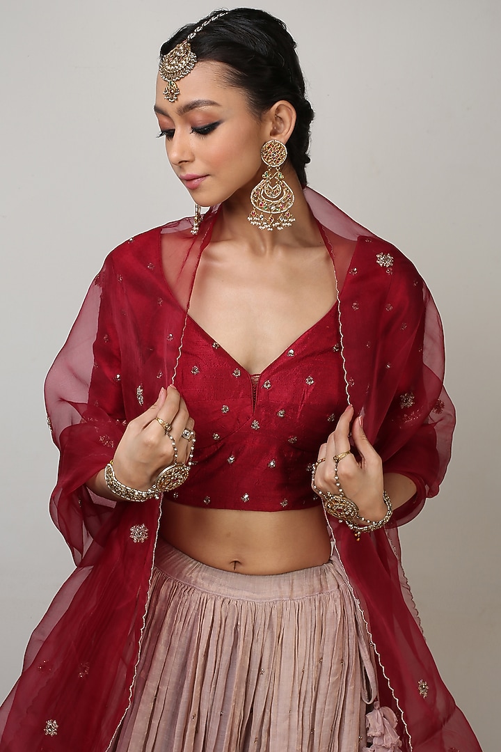 Crystal Pink Embroidered Wedding Lehenga Set by Rhua at Pernia's Pop Up Shop