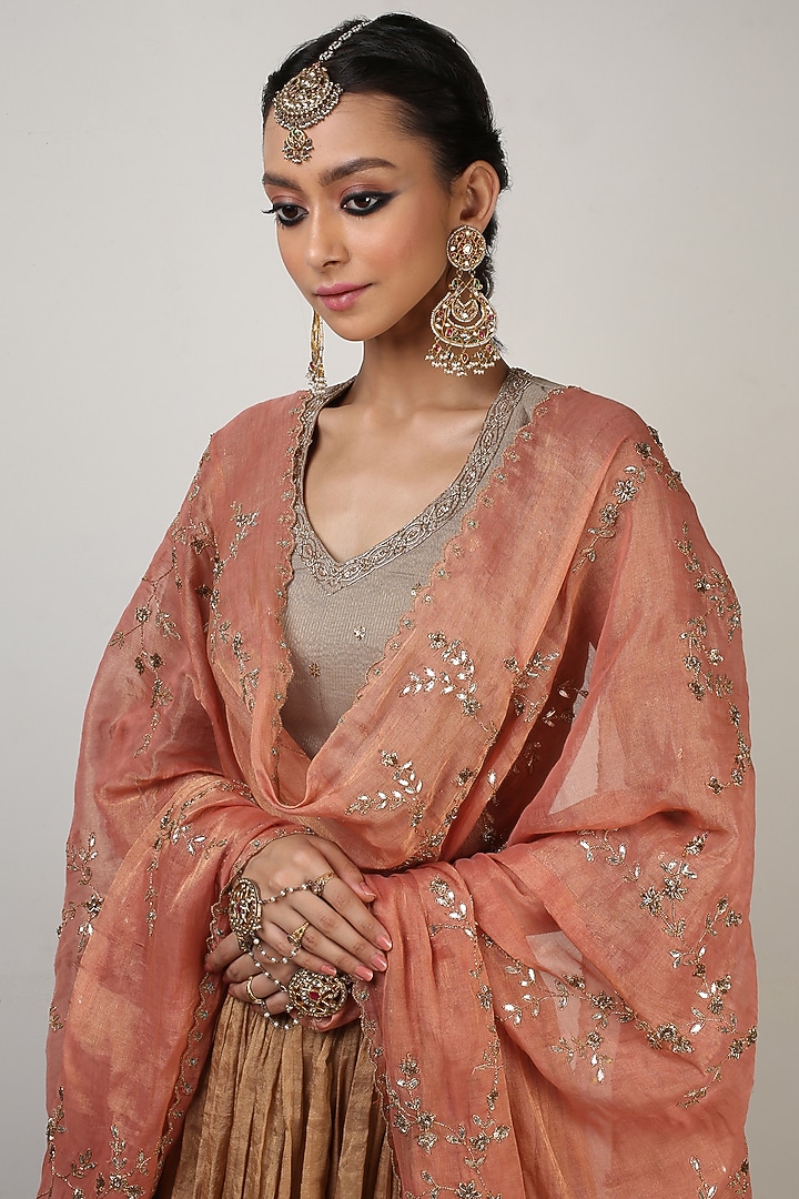 Tan Brown Embroidered Wedding Lehenga Set by Rhua at Pernia's Pop Up Shop