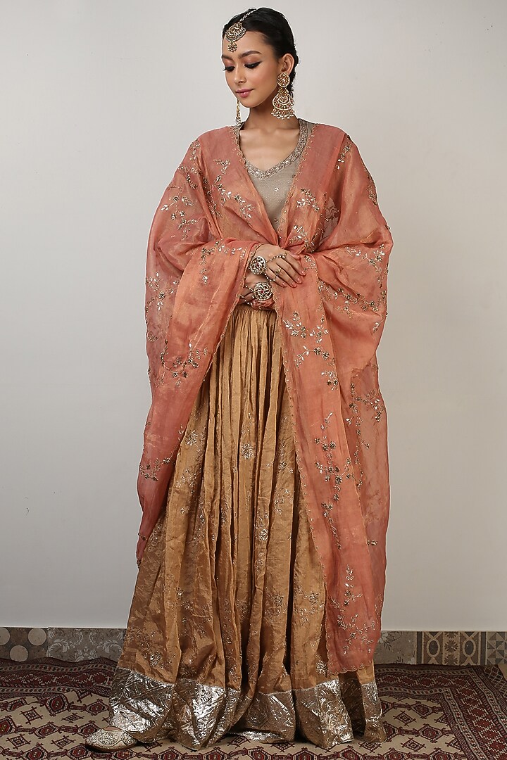 Tan Brown Embroidered Wedding Lehenga Set by Rhua at Pernia's Pop Up Shop