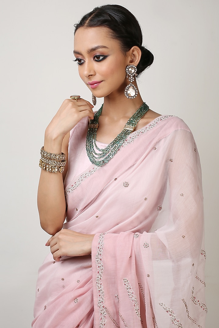Light Pink Ombre Embroidered Wedding Saree Set by Rhua at Pernia's Pop Up Shop