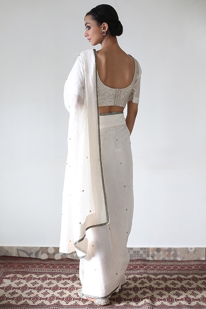 White Chanderi Wedding Saree Set by Rhua at Pernia's Pop Up Shop