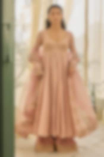 Soft Pink Tissue Chanderi Wedding Anarkali Set by Rhua at Pernia's Pop Up Shop