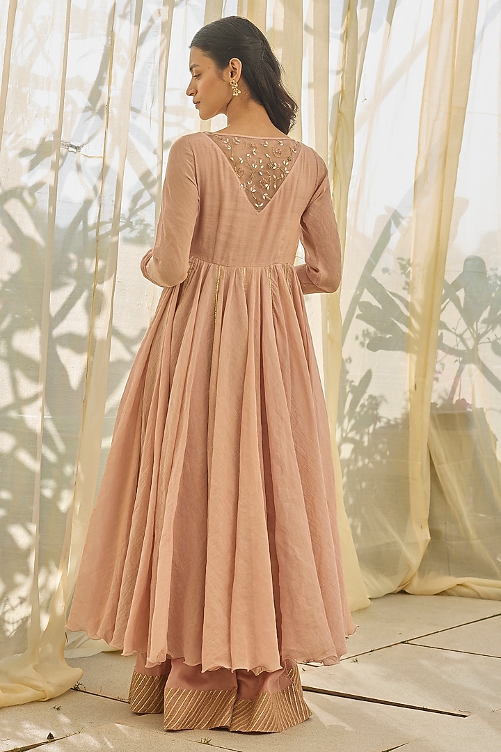 Soft Pink Tissue Chanderi Wedding Anarkali Set by Rhua at Pernia's Pop Up Shop