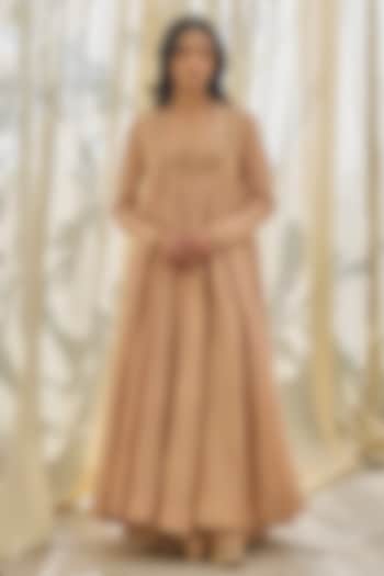 Soft Salmon Pink Chanderi Silk Party Wear Anarkali Set by Rhua at Pernia's Pop Up Shop