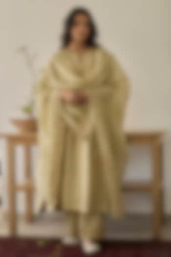 Soft Green Chanderi Silk Kalidar Kurta Set by Rhua at Pernia's Pop Up Shop
