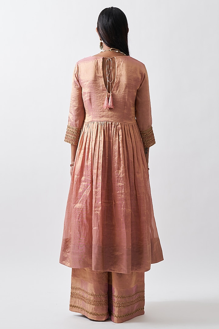 Peach Tissue Chanderi Wedding Anarkali Set by Rhua at Pernia's Pop Up Shop