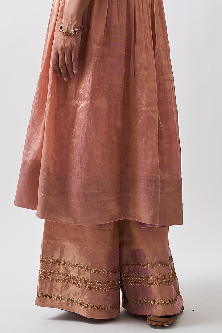 Peach Tissue Chanderi Wedding Anarkali Set by Rhua at Pernia's Pop Up Shop