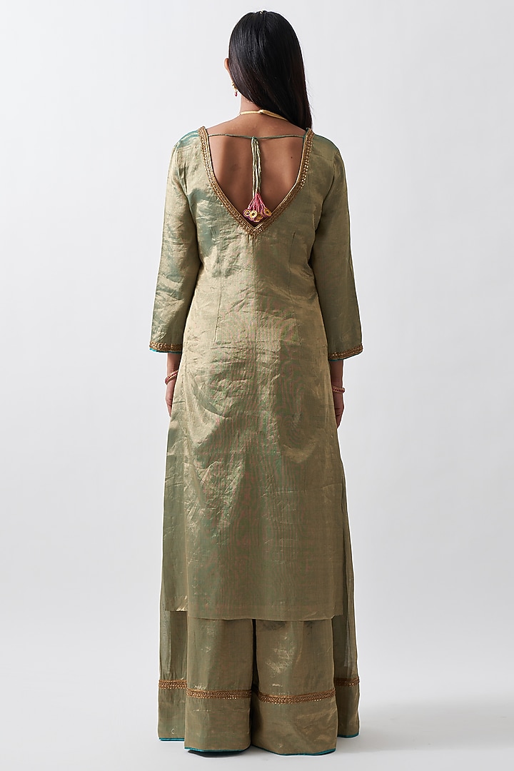 Pistachio Green Tissue Chanderi Wedding Sharara Set by Rhua at Pernia's Pop Up Shop