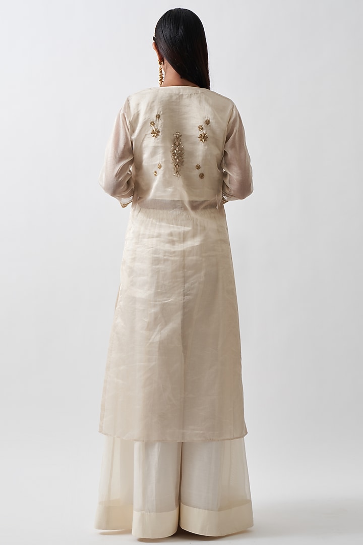 Off-White Chanderi Mul Wedding Sharara Set by Rhua at Pernia's Pop Up Shop