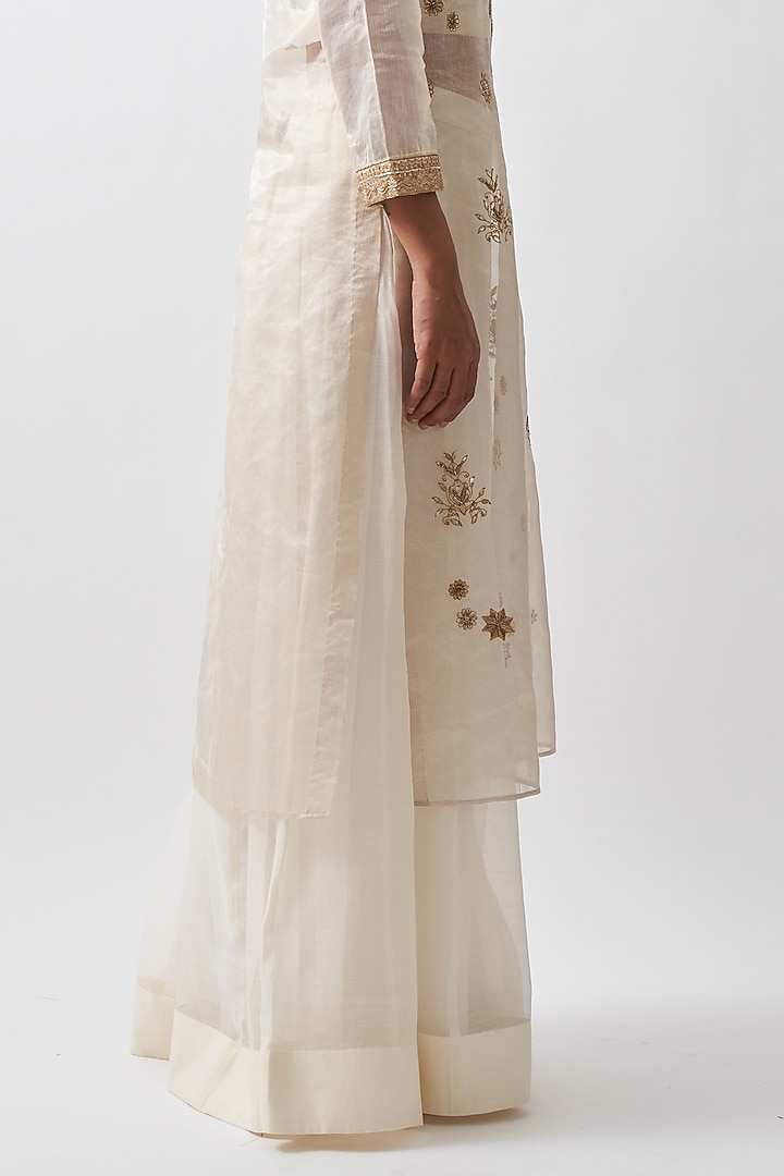 Off-White Chanderi Mul Wedding Sharara Set by Rhua at Pernia's Pop Up Shop