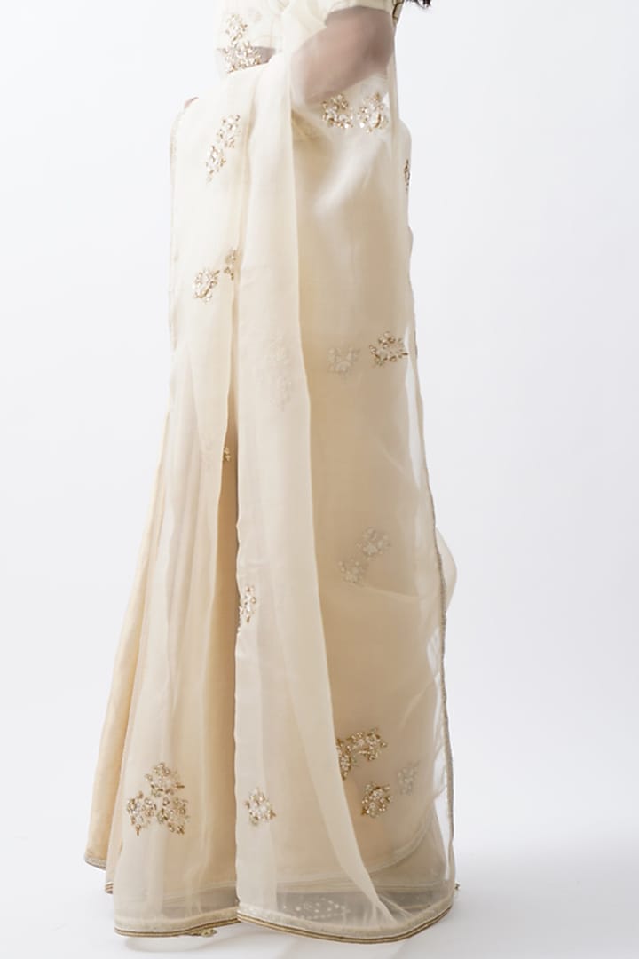 Gold Banarasi Georgette Wedding Saree Set by Rhua at Pernia's Pop Up Shop