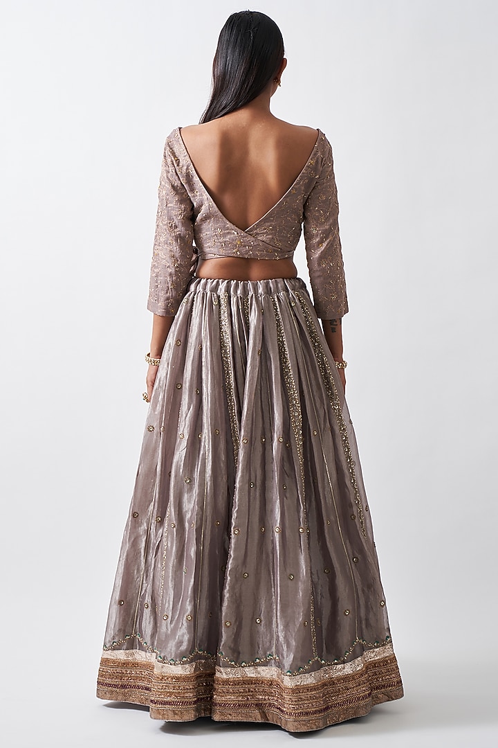 Silver Mauve Banarasi Silk Wedding Lehenga Set by Rhua at Pernia's Pop Up Shop